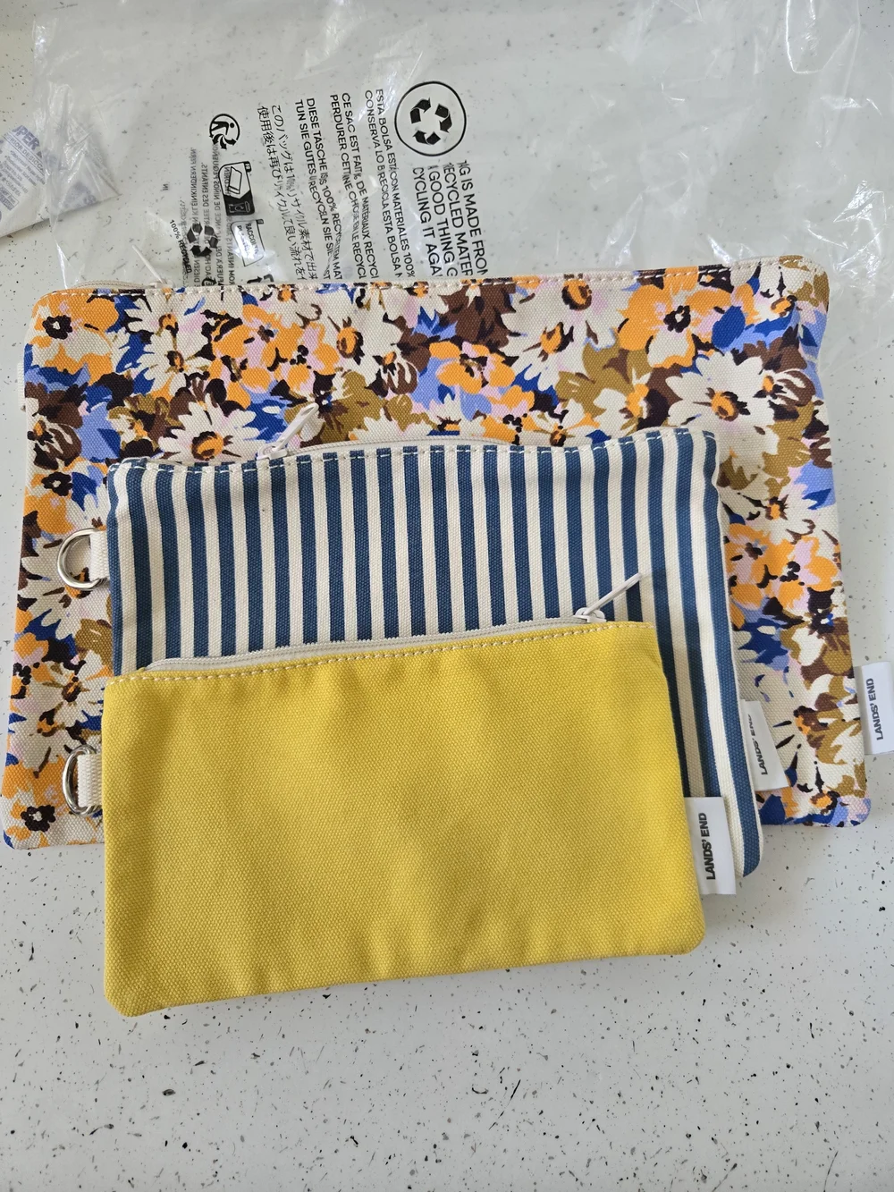 LANDS END  Makeup Cosmetics Pencils Paisley Striped Zipper Bags 3PC Set